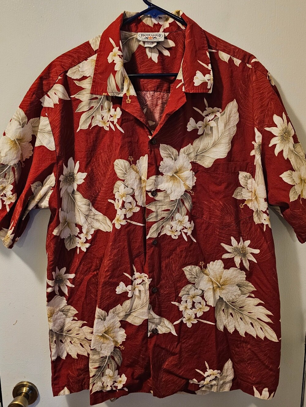Pacific Legend Men's Sz 2XL Hawaiian Shirt Red Hibiscus Floral Print
